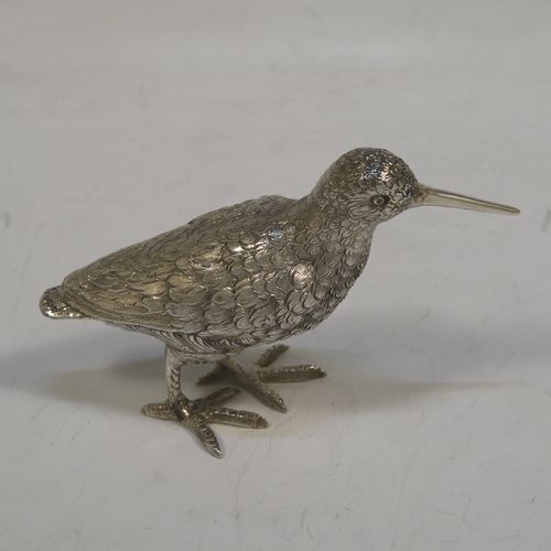 A handsome Sterling Silver snipe. This beautiful  solid cast silver model of a Snipe was imported into London in 1965. The dimensions of this fine hand-made sterling silver snipe are length 10 cms (4 inches), height 7 cms (2.5 inches), and it weighs approx. 105g (3.4 troy ounces).   