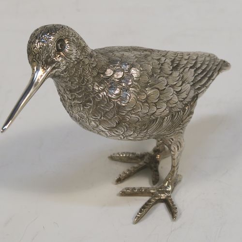 A handsome Sterling Silver snipe. This beautiful  solid cast silver model of a Snipe was imported into London in 1965. The dimensions of this fine hand-made sterling silver snipe are length 10 cms (4 inches), height 7 cms (2.5 inches), and it weighs approx. 105g (3.4 troy ounces).   