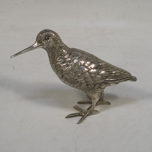 A handsome Sterling Silver snipe. This beautiful  solid cast silver model of a Snipe was imported into London in 1965. The dimensions of this fine hand-made sterling silver snipe are length 10 cms (4 inches), height 7 cms (2.5 inches), and it weighs approx. 105g (3.4 troy ounces).   