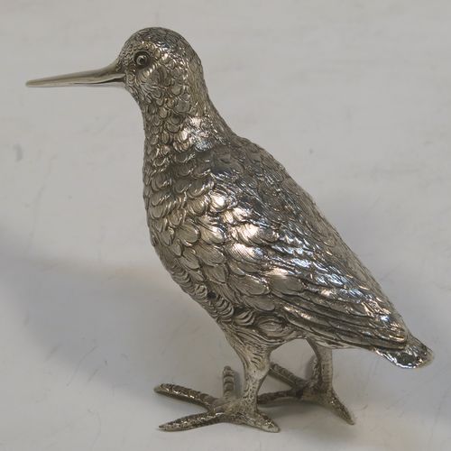 A handsome Sterling Silver snipe. This beautiful  solid cast silver model of a Snipe was imported into London in 1965. The dimensions of this fine hand-made sterling silver snipe are length 10 cms (4 inches), height 7 cms (2.5 inches), and it weighs approx. 105g (3.4 troy ounces).   