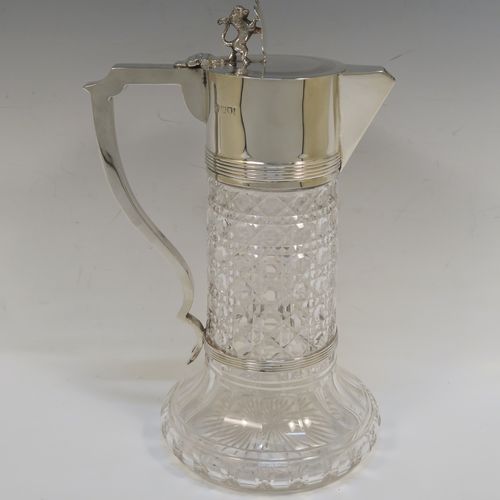 Crystal Glass Diamond Cut & Silverplated Top Lid, Handle Claret