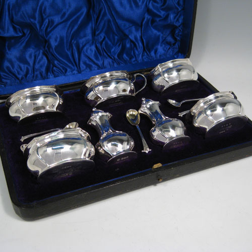 English Sterling Silver 7 Piece Condiment Set Salt Pepper Mustard