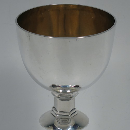 An Antique Victorian Sterling Silver altar chalice, having a plain round bellied cup with a gold-gilt interior, a hexagonal column with middle baluster, and a lobed spreading hexafoil foot with an applied double bead-edged border. Made by George Lambert of London in 1891. The dimensions of this fine hand-made antique silver altar chalice are height 15 cms (6 inches), diameter of cup 7cms (2.75 inches), diameter at base 10 cms (4 inches), and it weighs approx. 274g (8.8 troy ounces).   