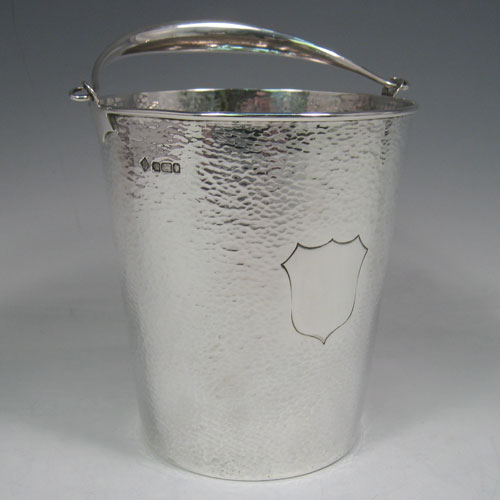 Antique Edwardian, sterling silver, hand-hammered ice bucket, made by Martin and Hall of Sheffield in 1903. Height 14 cms.