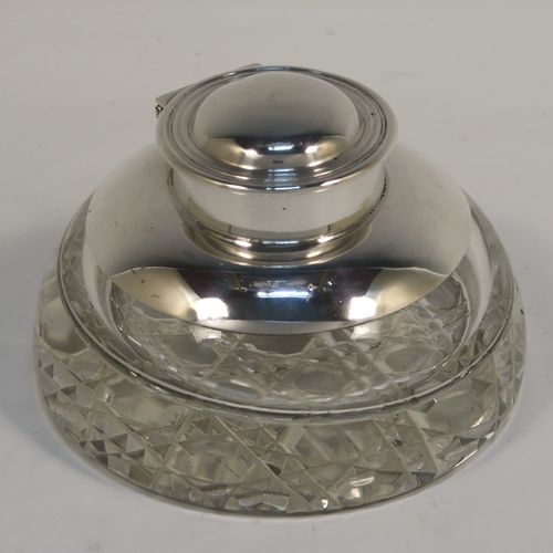 4 Pewter-Plated Inkwell Stand w/ Clear Glass Inkwell