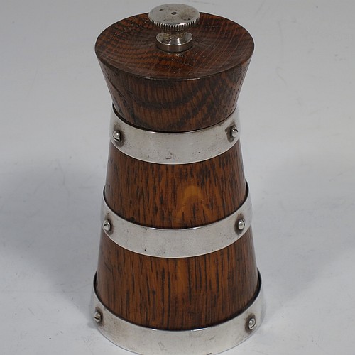 Pair of 1960's English Pepper Grinders Wood with Sterling Silver