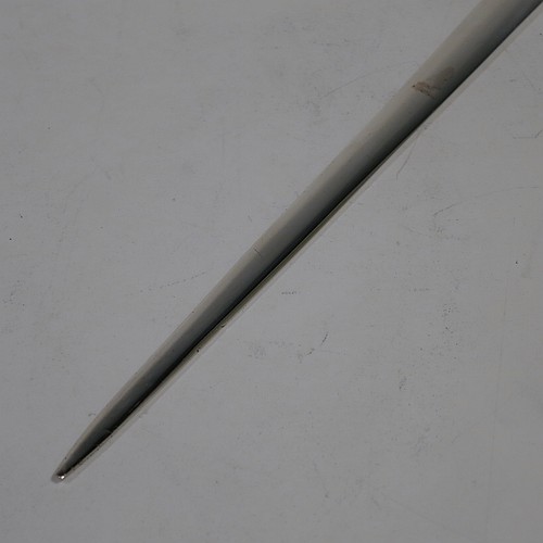 A very handsome Antique Georgian Sterling Silver meat or game bird skewer, having a very plain tapering body with a plain ring handle. Made in London in 1776. The dimensions of this fine hand-made antique silver game bird or meat skewer are length 27 cms (10.5 inches), and it weighs approx. 46g (1.5 troy ounces). Please note that this item is crested.   