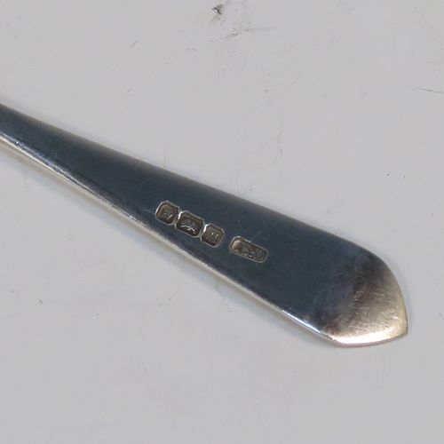 An elegant Antique Sterling Silver set of twelve teaspoons or coffee spoons, having plain oval bowls, and handles with a single-struck floral pattern, all in a cream satin and black velvet-lined presentation box. These pretty silver spoons were made by Allen and Darwin of Sheffield in 1912. The dimensions of this fine hand-made set of coffee spoons or teaspoons are length of each spoon 10 cms (4 inches), and the total weight is approx. 94g (3 troy ounce).   