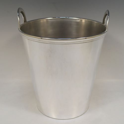 13 Inch Tall Silver Plated Stainless Steel Wine Cooler Cup on Walnut Base